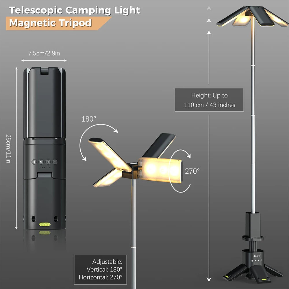 THE PEAK&PATH™14000mAh Rechargeable Outdoor Hiking Fishing Tent Lamp 6000 LM Super Bright Magnetic Rotatable Telescopic LED RV Camping Lantern